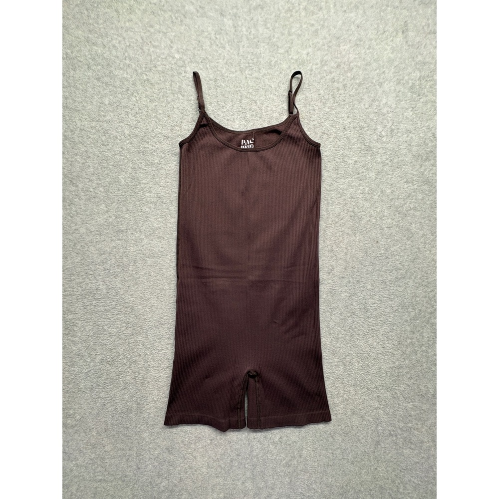 PAC 1980 Brown Ribbed Seamless Romper Adjustable Straps Small